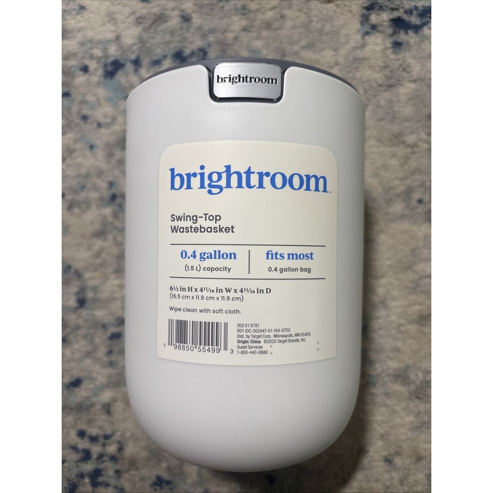 Brightroom Small Plastic Desktop Wastebasket White 0.4 Gallon Swing Top New